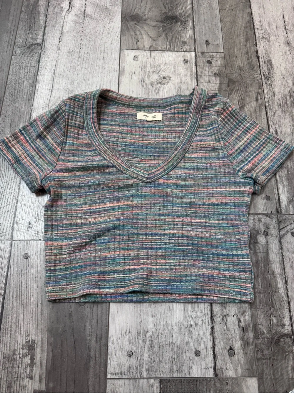 Madewell Cropped Space Dye Tee V-Neck Ribbed Multicolor Small